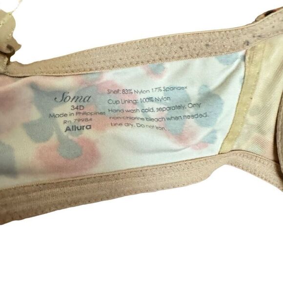 Soma Allura Underwire Bra Nude Poppy Floral Pattern Size 34D - Picture 3 of 4
